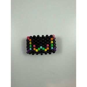 Kandi Cuff Bracelet Rave Wear Rainbow Smiley Face‎ Black Beaded